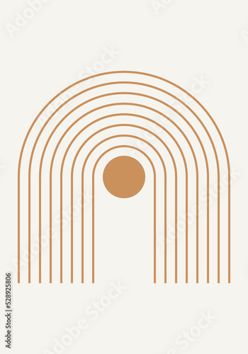 Abstract geometric minimalist artwork. Mid century modern and Bauhaus inspired retro poster with an arch and circle. Modern trendy wall art with simple shapes.