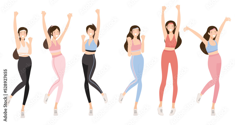 Fototapeta premium success happy woman in active wear on white background isolated