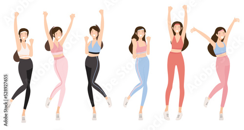success happy woman in active wear on white background isolated