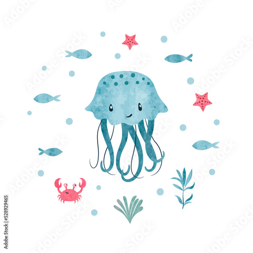 Cute Jellyfish. Vector mari...