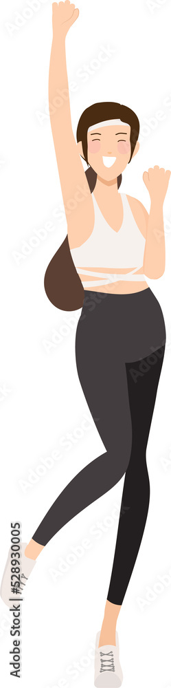 success happy woman in active wear on white background isolated success happy woman in active wear on white background isolated