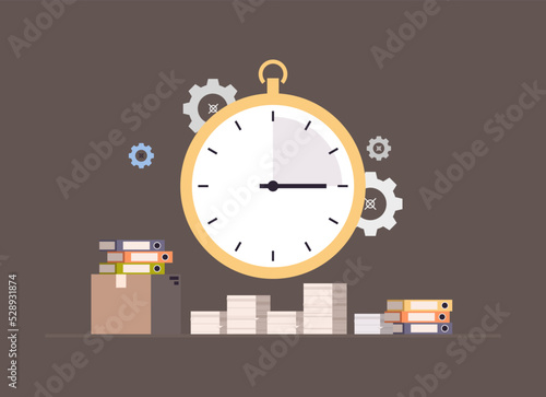 Stopwatch running in office hurry at work deadline time management concept flat vector illustration.