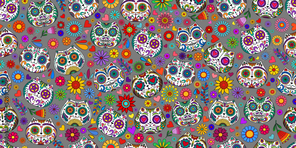 Day of the dead sugar skull pattern. Dia de los muertos print. Day of ...