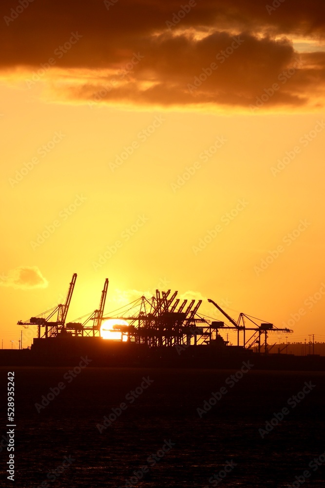 Oil Rig Silhouette in Long Beach at sunset