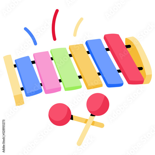 A hand drawn flat sticker of xylophone