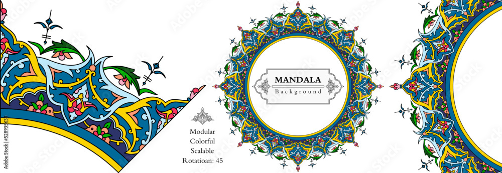 Mandala frame persian iranian arabic turkish islamic hindi indian tibetan traditional colorful vector pattern texture vintage ornate retro elegant ornamental borders frames floral ornaments tazhib 17