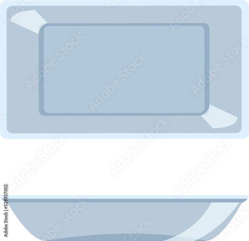 Vector plastic food packaging container, top and side views. Isolated on white background