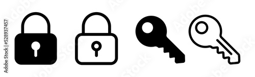 Key and lock icon set. Personal key icon. Security symbol. Password and Login vector linear icon set. Vector illustration