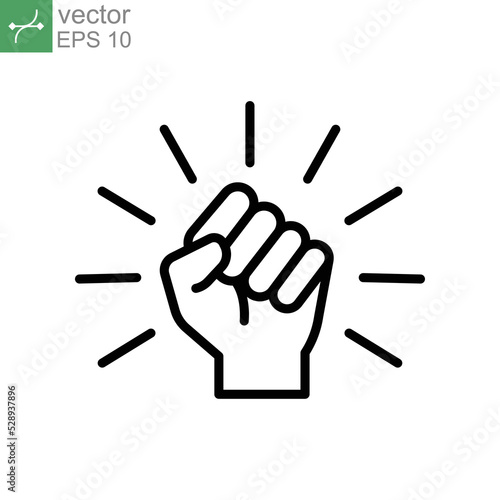 Will icon. Hand closed power, clenched fist. fighting for rights, freedom. Raised fist symbol of victory, strength and solidarity. Line style Vector illustration design on white background. EPS 10 