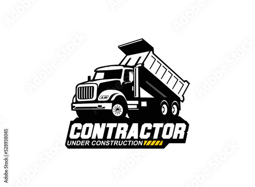 Dump truck logo vector for construction company. Heavy equipment template vector illustration for your brand.