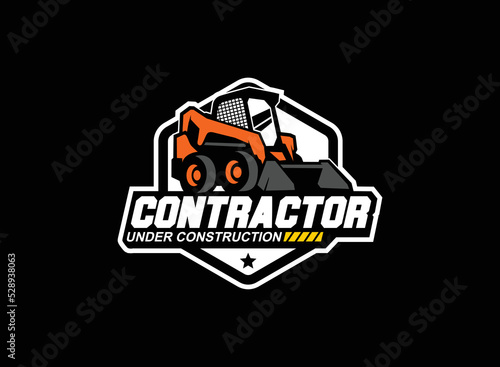 Skid steer logo vector for construction company. Heavy equipment template vector illustration for your brand.