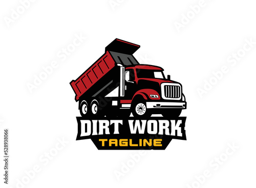 Dump truck logo vector for construction company. Heavy equipment template vector illustration for your brand.