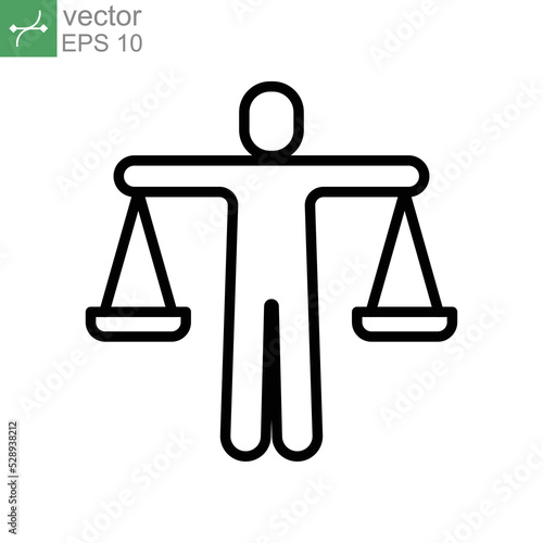 Ethics  icon. Person with a scale  balance business corporate can be used for web and mobile perfect morality logo. Line style pictogram vector illustration design on white background. EPS 10