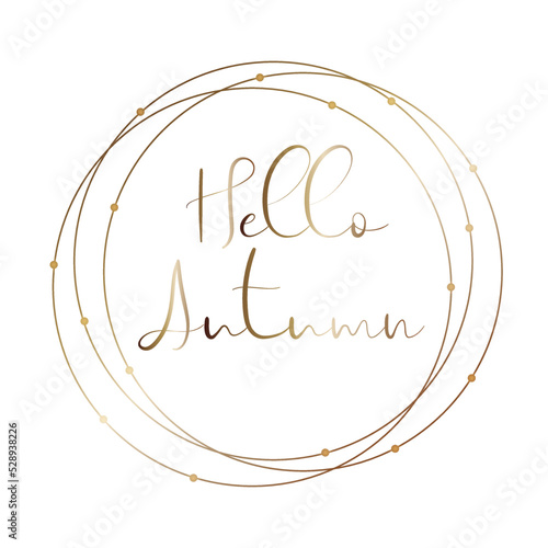 Hello autumn lettering text in a golden frame with lights