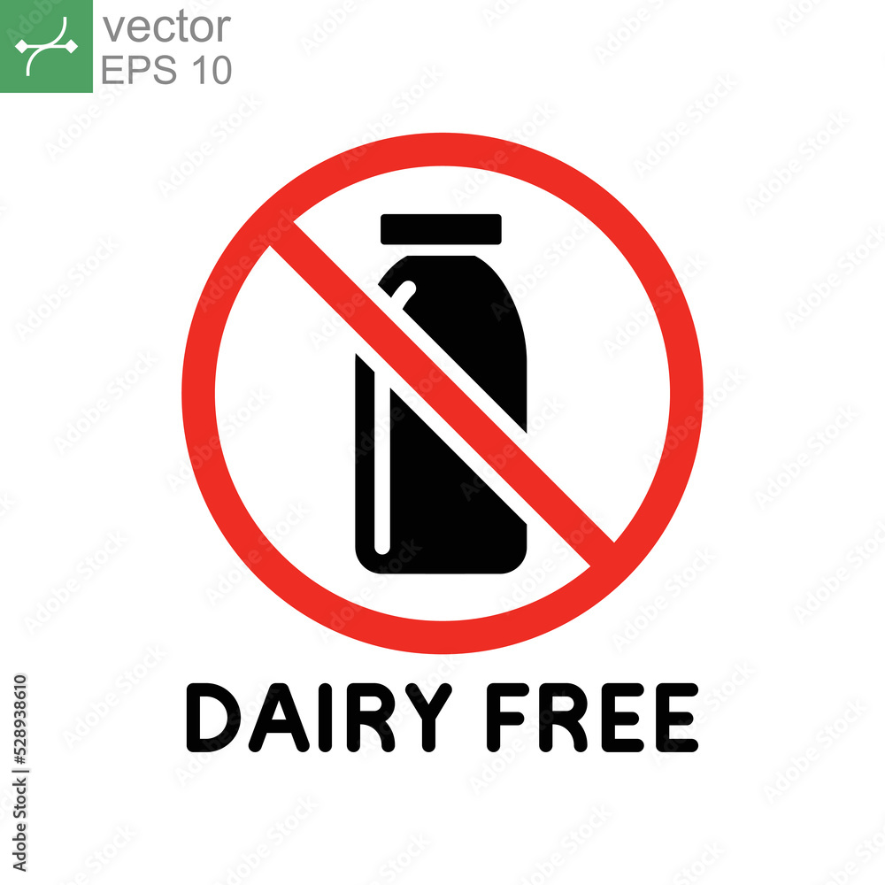 Dairy product free icon. Dietary Lactose, Vegan Food label Contain. Milk allergen Intolerance for web and mobile concept. glyph Symbol pictogram. Vector illustration design on white background EPS 10 Dairy product free icon. Dietary Lactose, Vegan Food label Contain. Milk allergen Intolerance for web and mobile concept. glyph Symbol pictogram. Vector illustration design on white background EPS 10