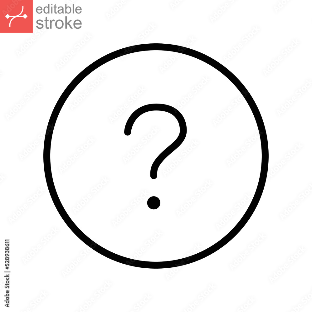 Question mark icon. Faq discussion speak symbol, talk investigation in round. Help problem information pictogram. Outline style. Editable stroke vector illustration design on white background EPS 10 Question mark icon. Faq discussion speak symbol, talk investigation in round. Help problem information pictogram. Outline style. Editable stroke vector illustration design on white background EPS 10
