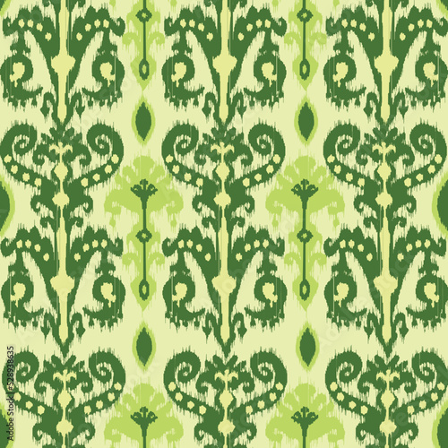 Digital ikat pattern for silk fabrcs. Traditional textile productin Uzbekistan and other countries of Central Asian region. Beautiful adras or atlas in uzbek language. Margilan city. 