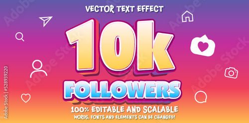 Thank you 10k followers, editable vector text effect, online social happy banner celebrate