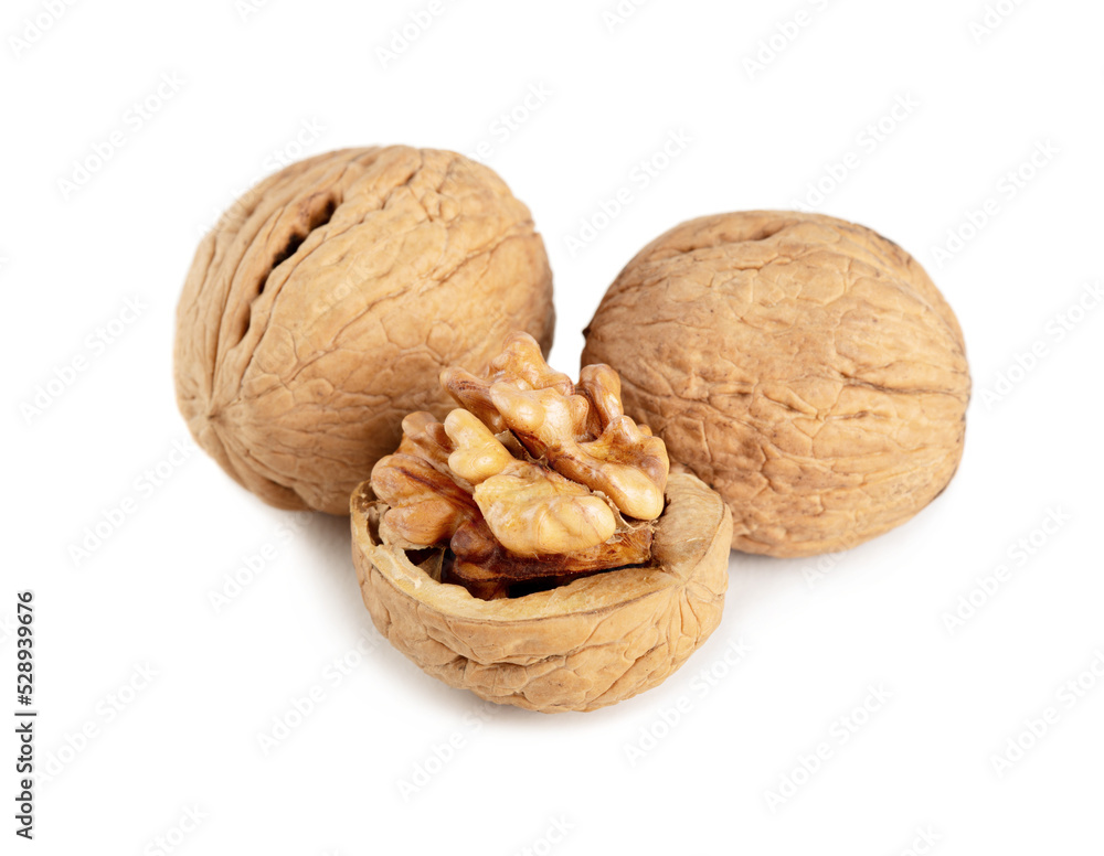 Walnuts isolated on white background