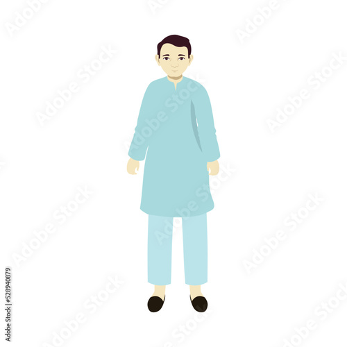 Portrait Of Indian Man Wearing Blue Kurta Pajama In Standing Pose.