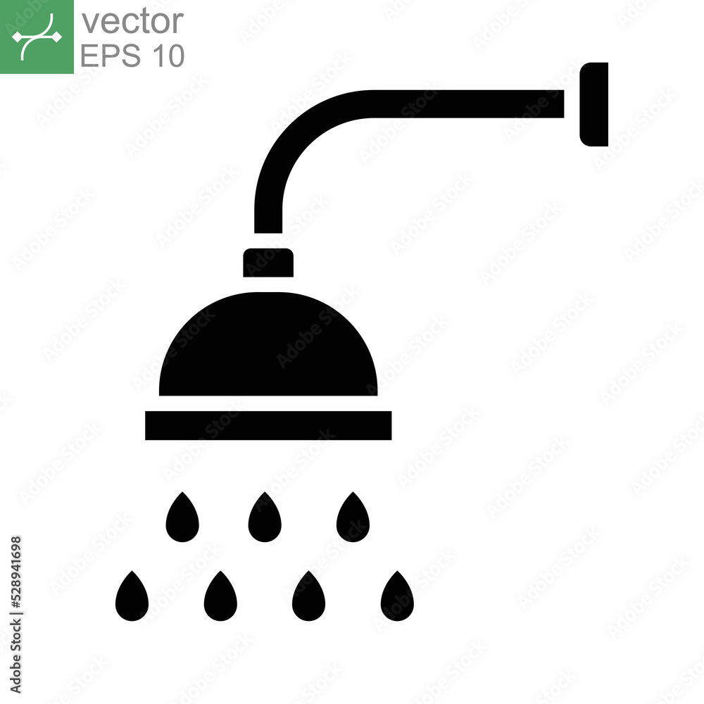Shower icon. Showerheads simple with water drops, shower head, Bathroom, Bath time sign for your web site and mobile apps. filled outline style. Vector illustration design on white background. EPS 10 Shower icon. Showerheads simple with water drops, shower head, Bathroom, Bath time sign for your web site and mobile apps. filled outline style. Vector illustration design on white background. EPS 10