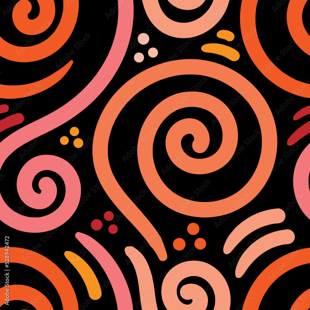 Fototapeta premium Seamless abstract pattern on black background. Vector doodle image. Graphic linear wallpaper.