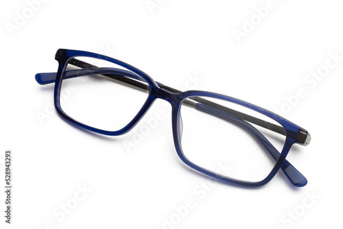 Obraz na plátně Pair of blue eyeglasses on a white background