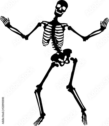 Silhouette of dancing skeleton. 