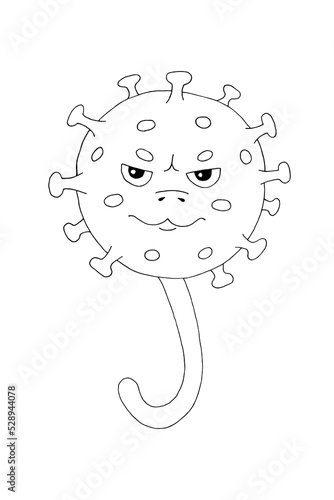 Virus. Monkeypox. Infection. Disease. Pandemic. Epidemic. Cartoon image of monkeypox virus. Freehand drawing. Doodle. Sketch. Silhouette. Black and white. Contour. Coloring.
