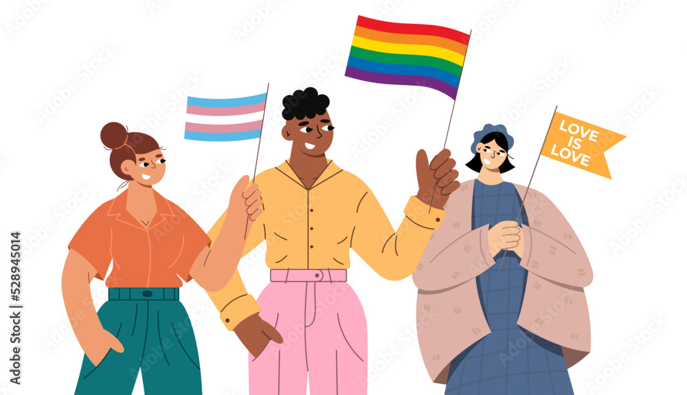 Transgender people with flags. LGBTQ pride month. Stock Vector | Adobe ...