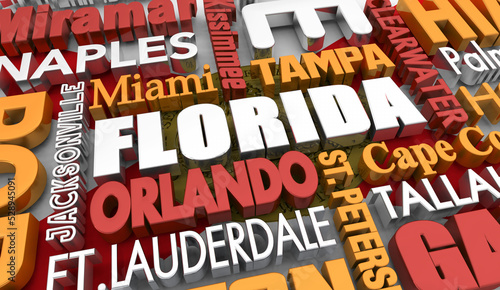 Florida Cities State Flag Background Destinations 3d Illustration photo