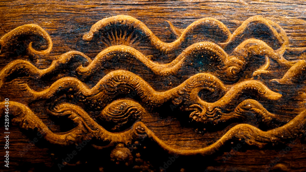 Astrological sign of Aquarius, engraving and drawing on a wooden board, antique wood, for astrologer and horoscope