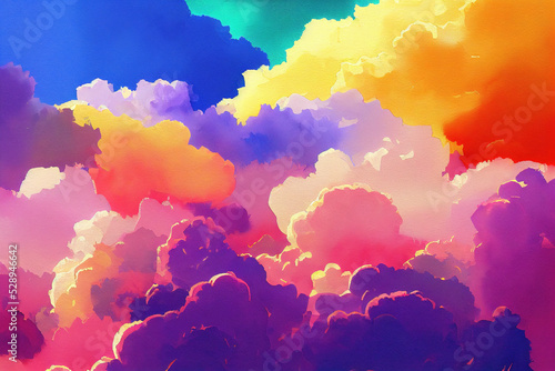 Sky with clouds. Watercolor illustration of colored clouds.