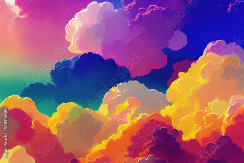 カラフルな雲のアニメ色。
