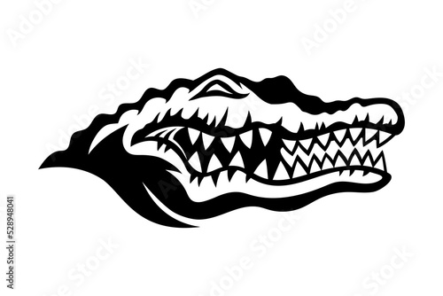Fotografiet Black icon crocodile alligator on white background.