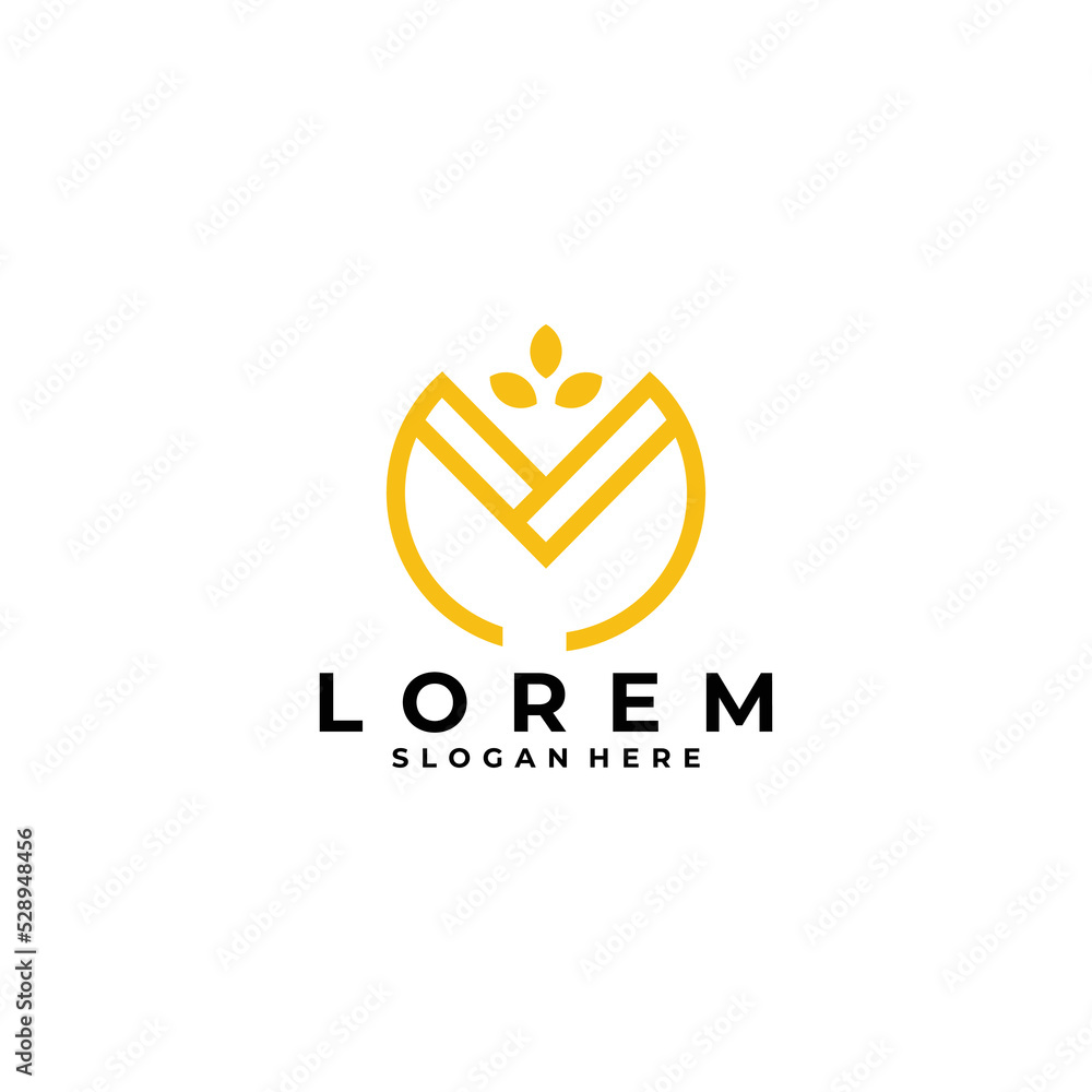 double m and leaf logo design illustration