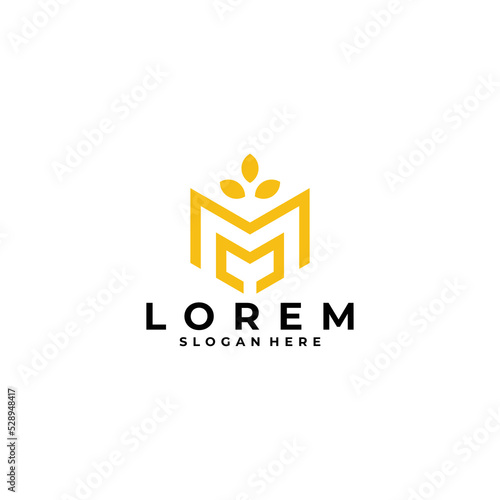 double m and leaf logo design illustration