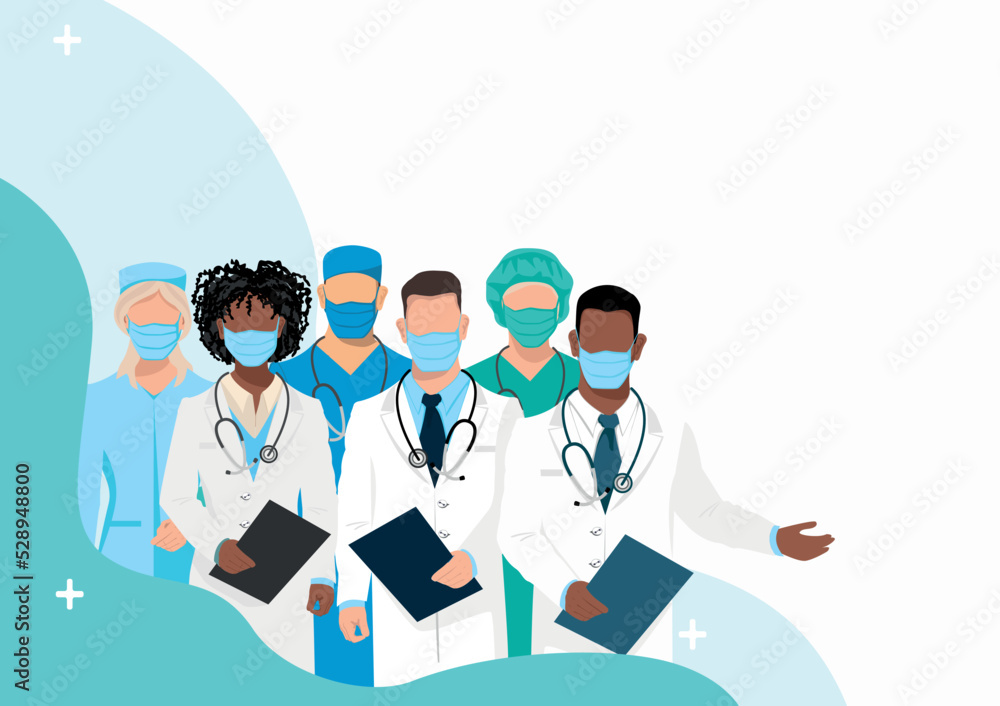 Thank you doctors and nurses for helping and saving lives. A team of doctors of different medical specialties in medical uniforms. Vector illustration. Thank you doctors and nurses for helping and saving lives. A team of doctors of different medical specialties in medical uniforms. Vector illustration.