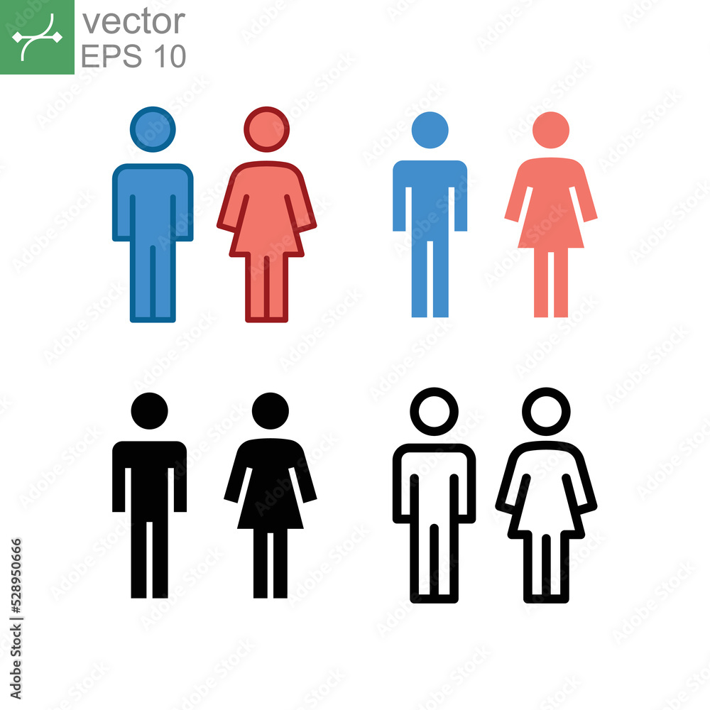 male and female icon, toilet, woman, people logo, different style. Bathroom and restroom sign. Symbols of man and women. Partner gender logo. Vector illustration design on white background. EPS 10 male and female icon, toilet, woman, people logo, different style. Bathroom and restroom sign. Symbols of man and women. Partner gender logo. Vector illustration design on white background. EPS 10