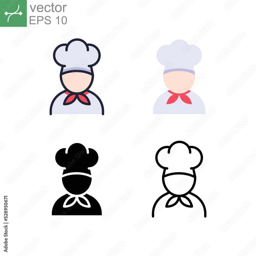 chef icon, cook, logo, solid outline flat style. Chef in a cooking hat. Kitchen and restaurant serving concept for catering food service. Vector illustration. design on white background. EPS 10 chef icon, cook, logo, solid outline flat style. Chef in a cooking hat. Kitchen and restaurant serving concept for catering food service. Vector illustration. design on white background. EPS 10