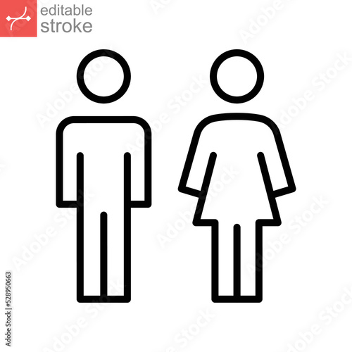 male and female icon, toilet, woman, people logo outline style  Bathroom and restroom sign. Man and women. Partner gender logo. Editable stroke Vector illustration design on white background EPS 10