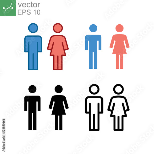 male and female icon  toilet  woman  people logo  different style. Bathroom and restroom sign. Symbols of man and women. Partner gender logo. Vector illustration design on white background. EPS 10