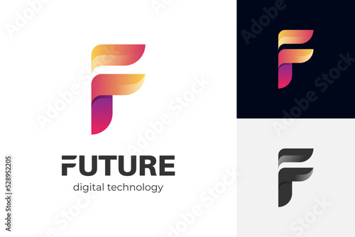 abstract letter F logo icon design for a future technology company