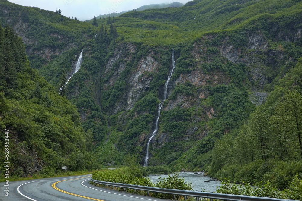 Waterfalls at Richardson Highway near Valdez in Alaska, United States,North America
