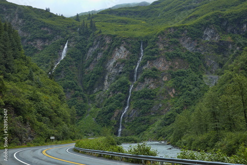Waterfalls at Richardson Highway near Valdez in Alaska, United States,North America
