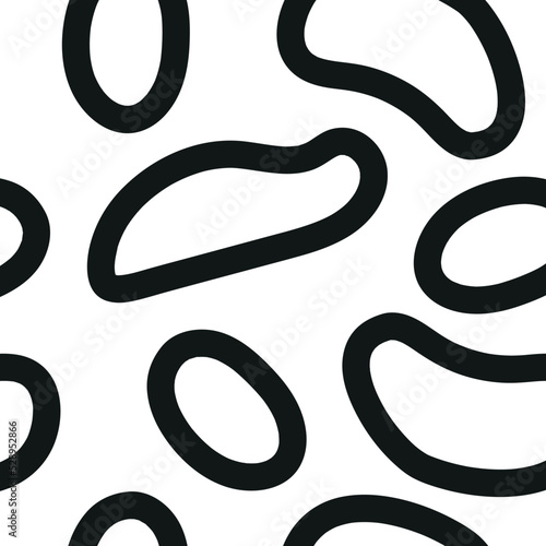 Abstract oval and round shape seamless pattern, black and white outline texture, hand-drawn background, wallpapers, endless ornament, repeating print. Vector illustration textiles, wrapping