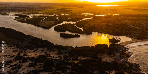 Mountain landscape, shot from the drone at sunset, beautiful natural background. photo