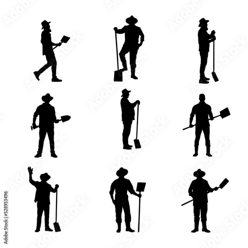 Farmer Using Shovel Silhouette