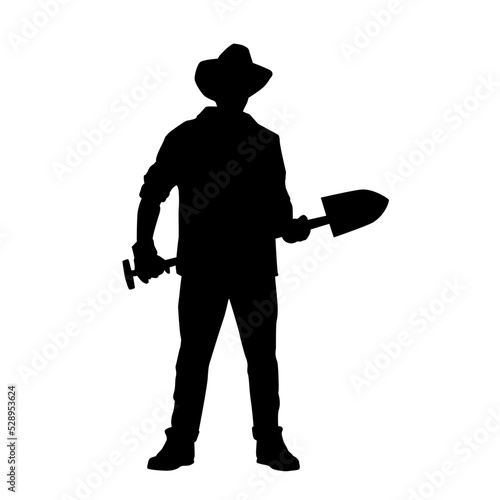 Farmer Using Shovel Silhouette
