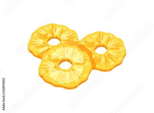 Pineapple dried fruit isolated on white background. Vector illustration of sweet dried pineapple in flat style. Icon  of pineapple. Healthy snacks. Cartoon style